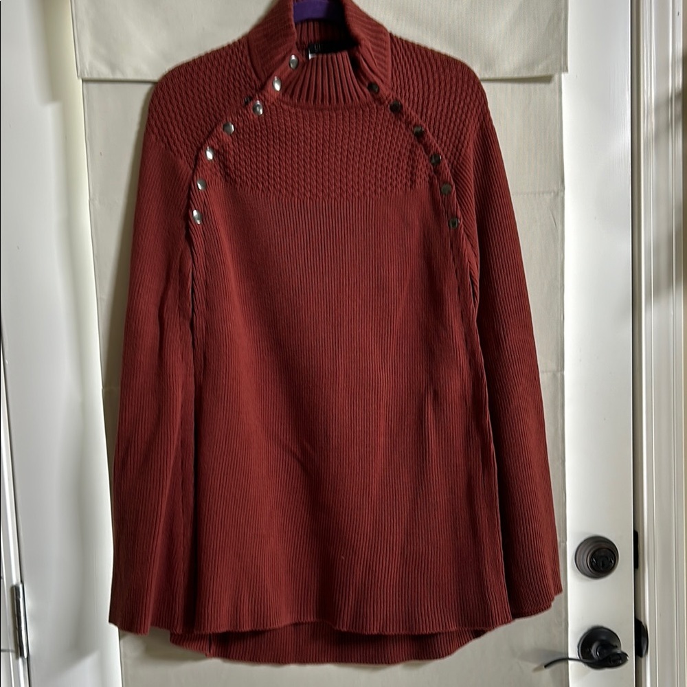 G.I.L.I Women's Rust Sweater Cape with Button Detail